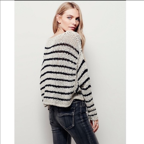 Free people over and easy stripe knit crop sweater - Picture 2 of 4